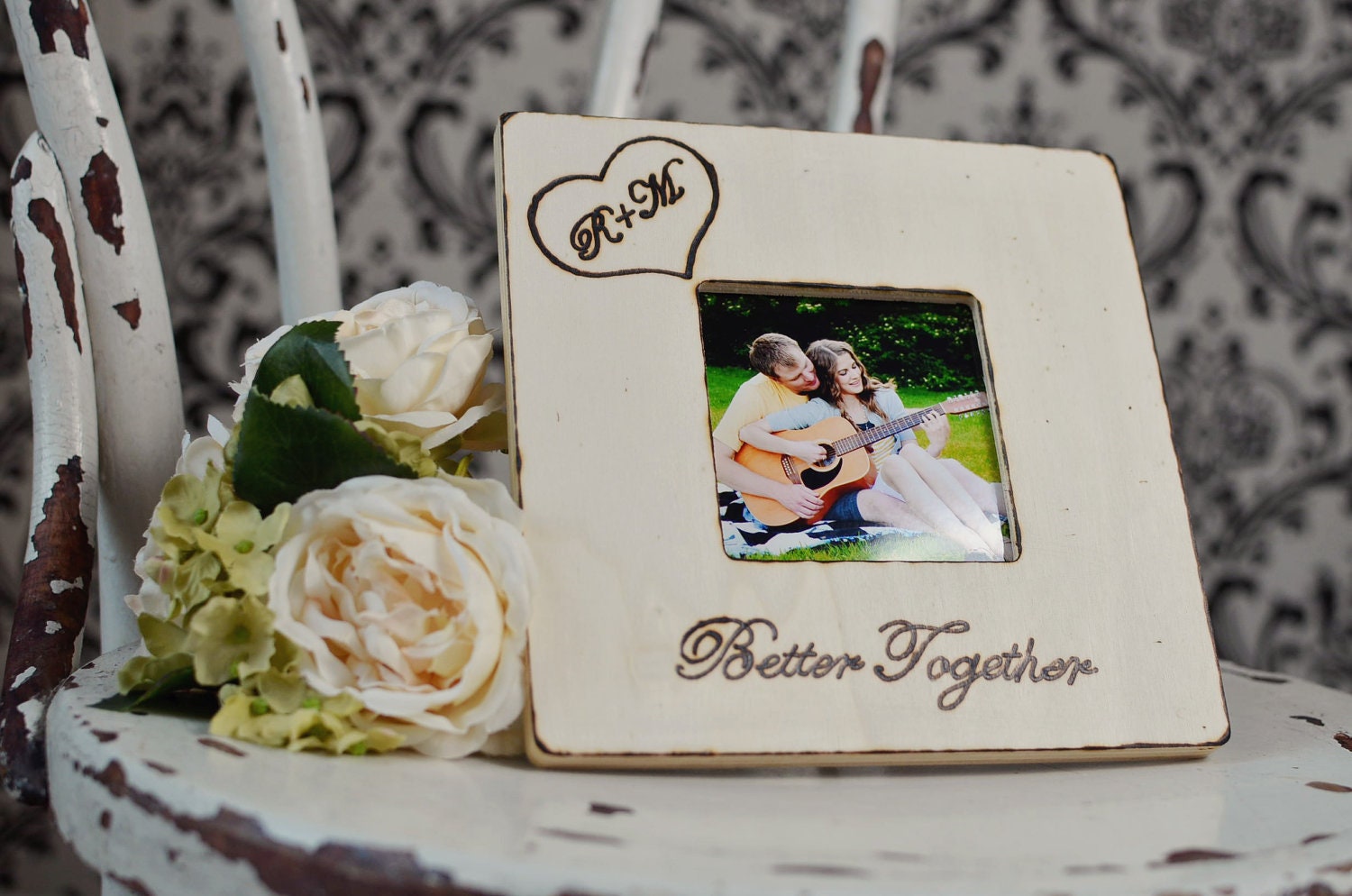 Wedding Gift or Decoration- Personalized Rustic Photo Frame- Better Together