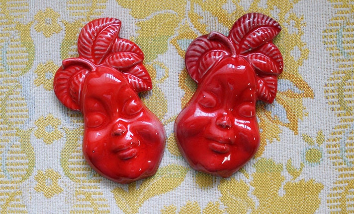Red Pear Face Ceramic Wall Hangings