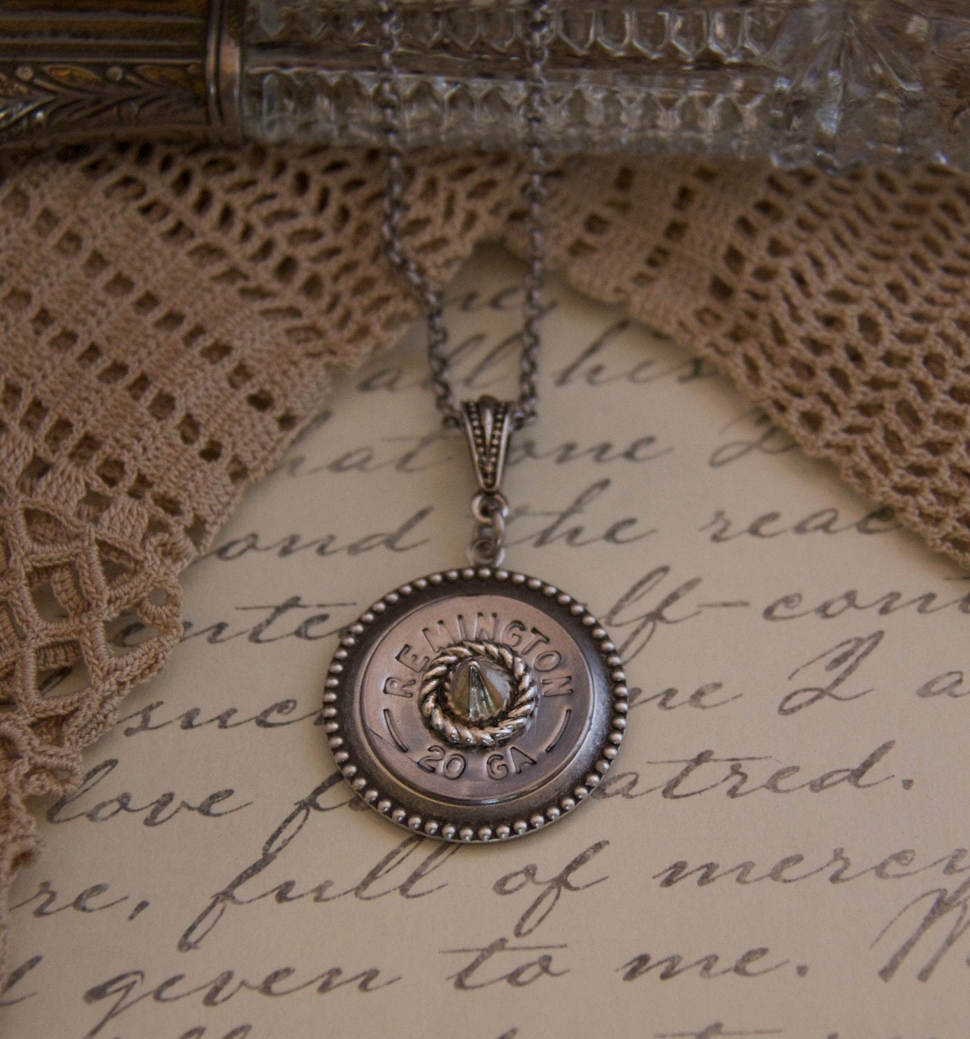 Spiked Shotgun Casing Jewelry-Authentic Remington 20 Gauge Necklace- Spent Ammo-Bullet Casing