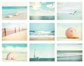 Beach Photo Set - 9 5x7 Beach Photographs - beach photography ocean sea print set seashore wall art light blue teal pastel pale cream white