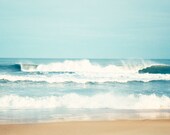 Large Ocean Photography - sea beach photography seascape blue beige white waves light large photo seashore nautical - 16x20 Photograph