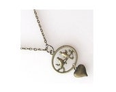 love birds necklace, bird jewelry animal necklace, love heart jewelry romantic jewelry, nature jewelry heart