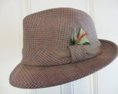 Vintage Wool Plaid Fedora Size 7