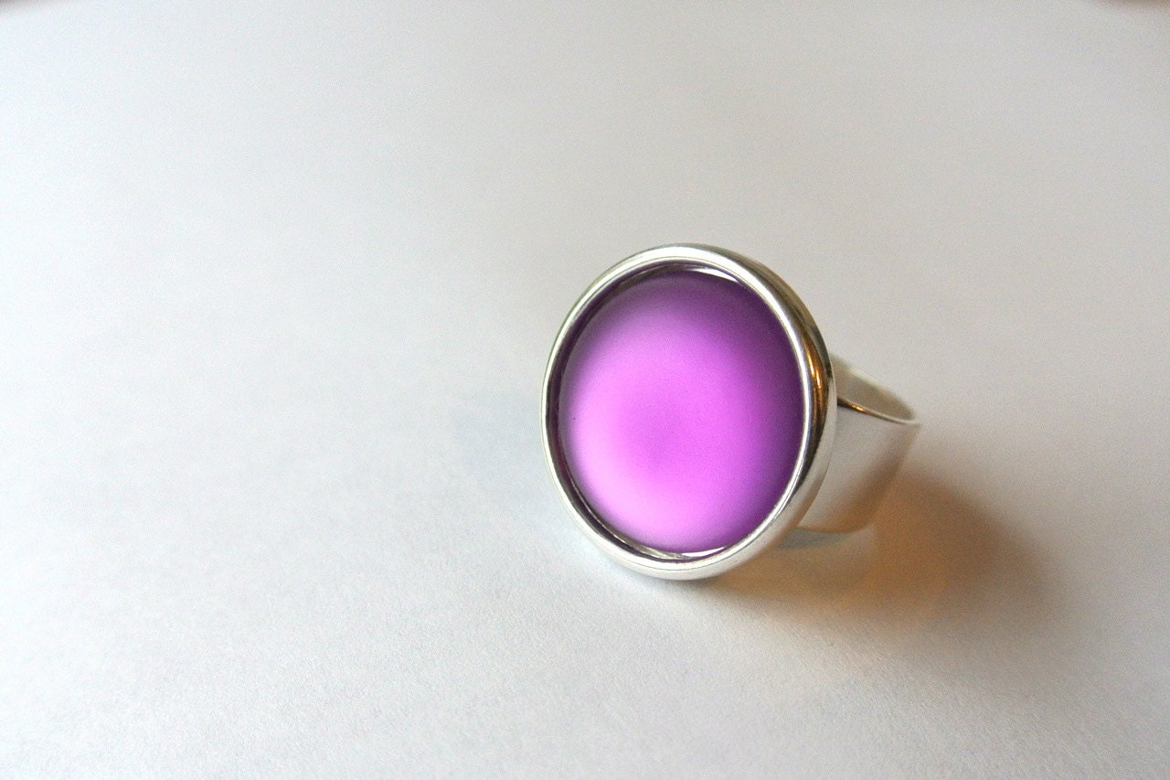 Purple Power Ring - glowing purple dome ring with adjustable silver band