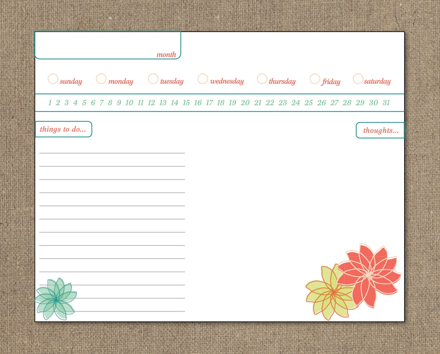 Fill it in whenever day planner -  Flowers