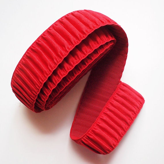 NEW STOCK 2" Pleated Fiesty Red Cloth Stretch Elastic Band. (1 Yard)