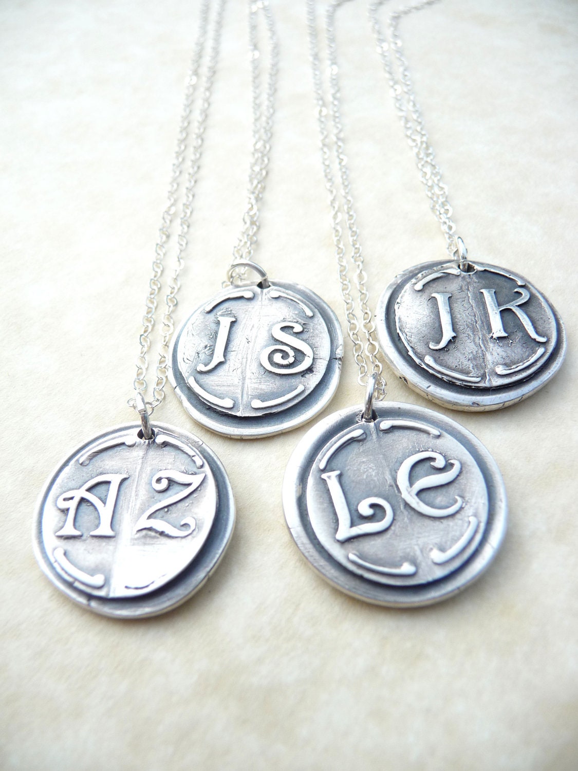 Personalized necklace wax seal pendant jewelry in first and last initials, custom made to order