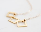 Triple Squares Necklace Gold Filled Chain Geometric Necklace Square Charm Gold Geometry Jewelry - N257