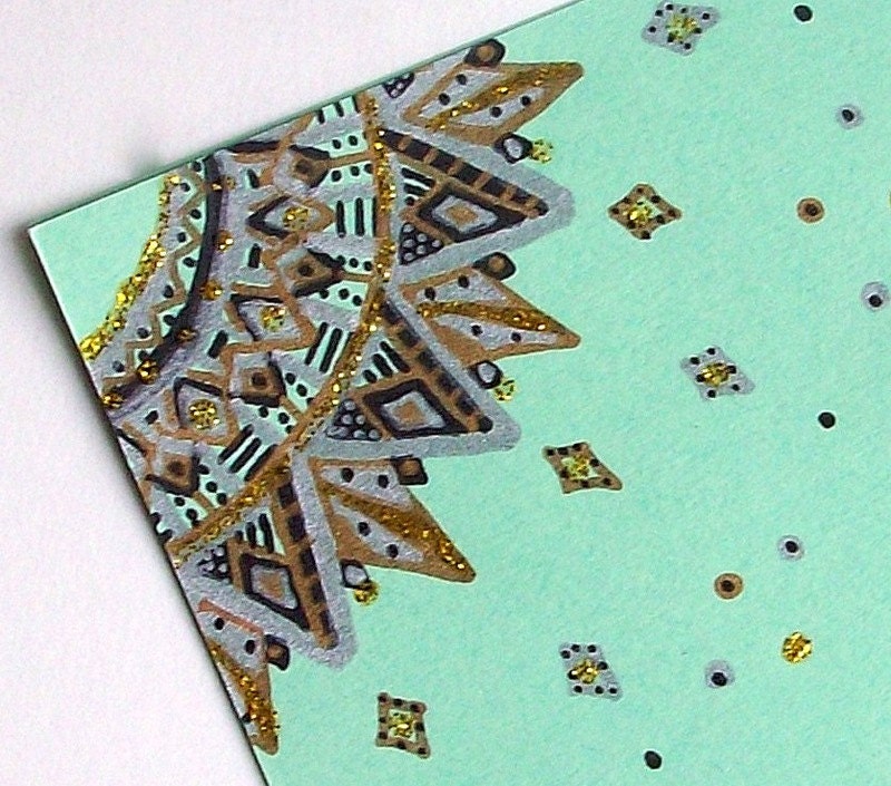 Hand Drawn Greeting Cards in Sea Foam Green/ Mint - Set of 10 Note Cards - Envelopes inhcluded
