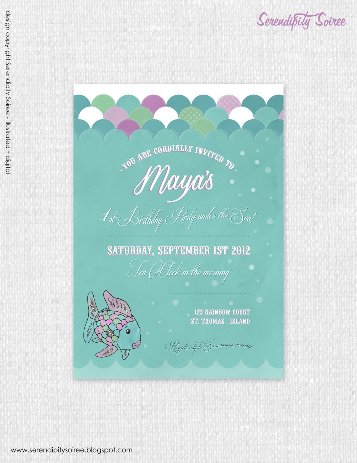 Rainbow Fish - Custom printable invitation - Under The Sea Party Il_170x135