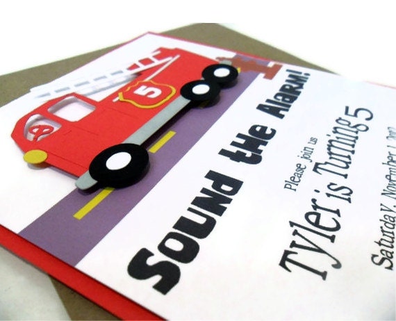 Fire Truck Invitation - Set of 1 5x7 Il_570xn