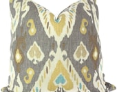 Yellow and Gray Ikat Decorative Pillow Cover, 18x18 20x20, 22x22 Accent Pillow, Throw Pillow, Toss Pillow