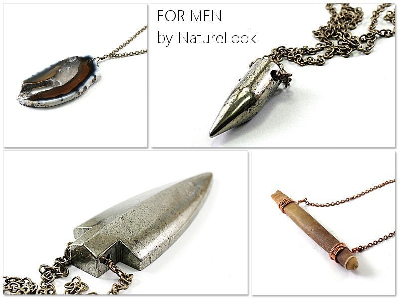 Mens necklace: silver jewelry arrow blade, metallic necklace for men, pyrite steel industrial primitive male necklace gray