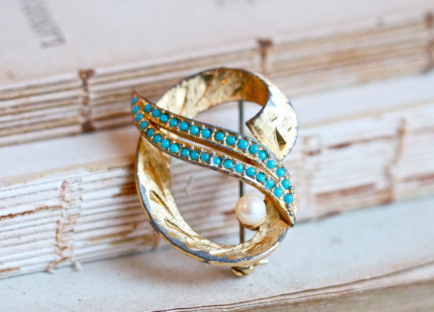 C is for Charming - Golden Letter C Brooch With Turquoise - Initial C Pin or Badge