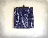 Sequin Mini Skirt in Navy Blue Strech Sexy Skirt  80s Disco babe Fashion Large Size