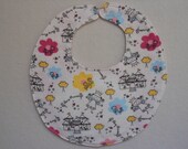 Baby bib, four soft layers, reversible, white with princess motif