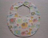 Baby Bibs, four soft layers, reversible, white with pastel elephants