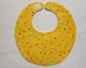 Baby Bibs, four soft layers, reversible, yellow with pink, blue, & green stars