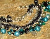 Charm Bracelet 7 3/4 " long with Labradorite, Pearls & Swarovski Crystals Free Shipping in USA  0612-1B