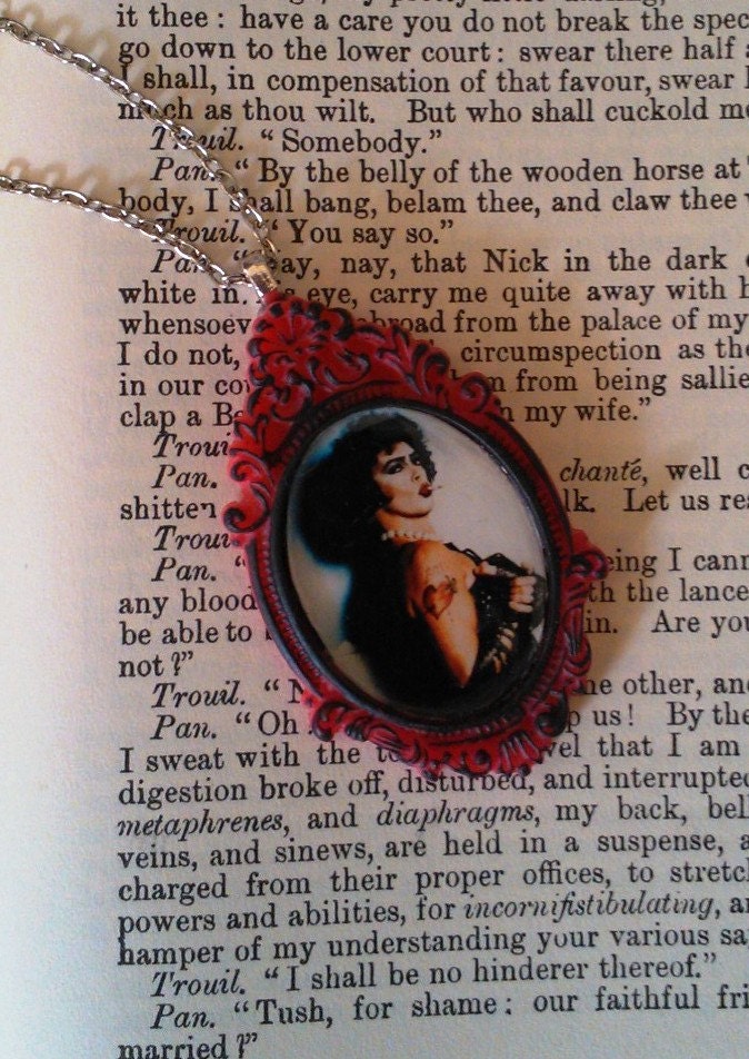 Acid pink and black Rocky Horror Frank n Furter cameo portrait necklace