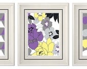 Set of Three Modern Lilac/Yellow - 8x11 - Print Set- Home Decor (Unframed)