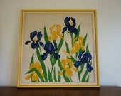 Framed Vintage Iris Cross Stitch Needlepoint