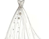 custom gown sketch, great gift for anniversary or shower