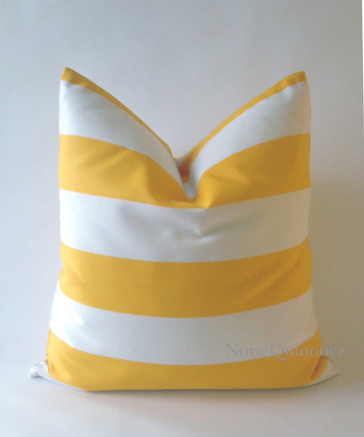 20x20 Twill Striped Decorative Pillow Cover - Yellow and White - Medium Weight Fabric - Invisible Zipper Closure- Cushion Cover 51x51cm