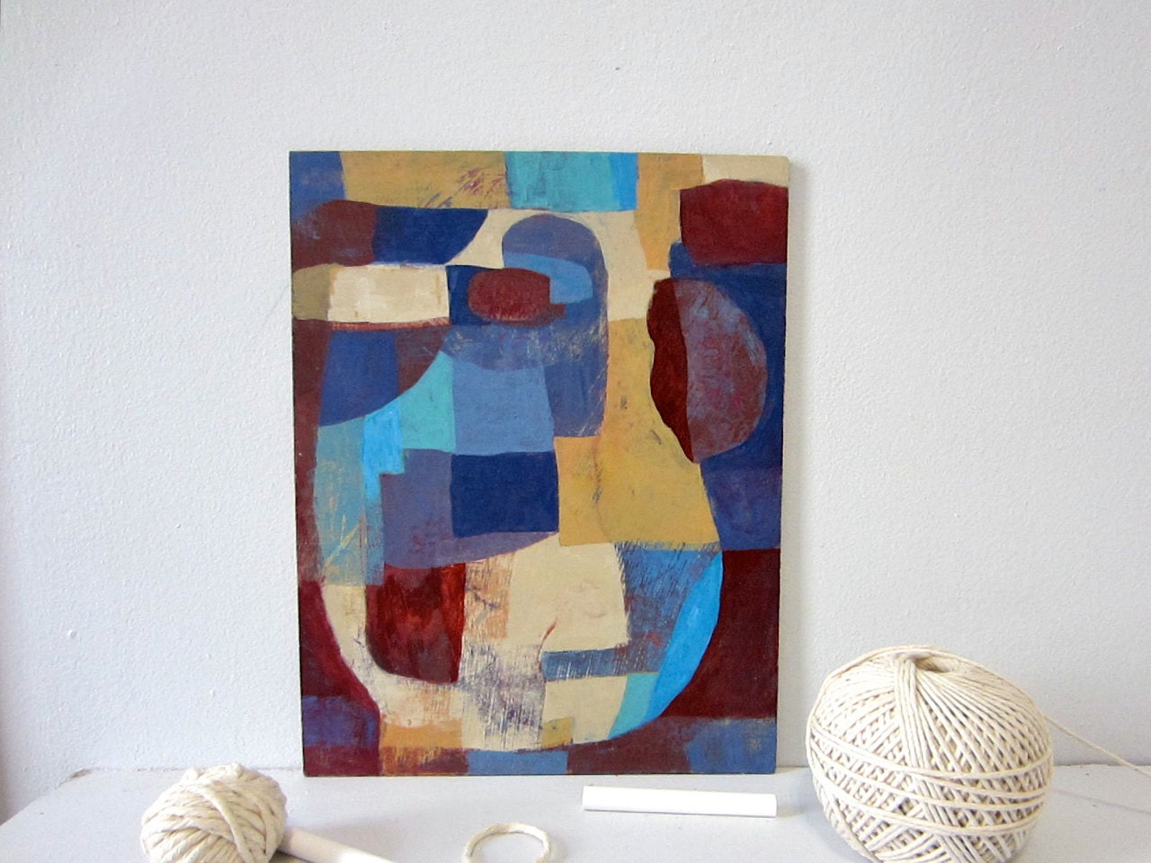 Abstract - Blue, Turquoise, periwinkle, burgundy mid century