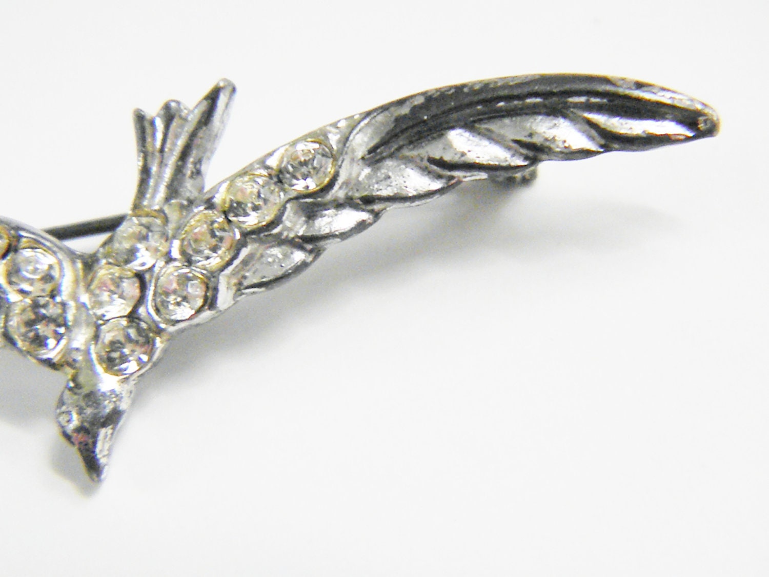 Vintage Clear Rhinestone Bird in Flight Brooch, 40s