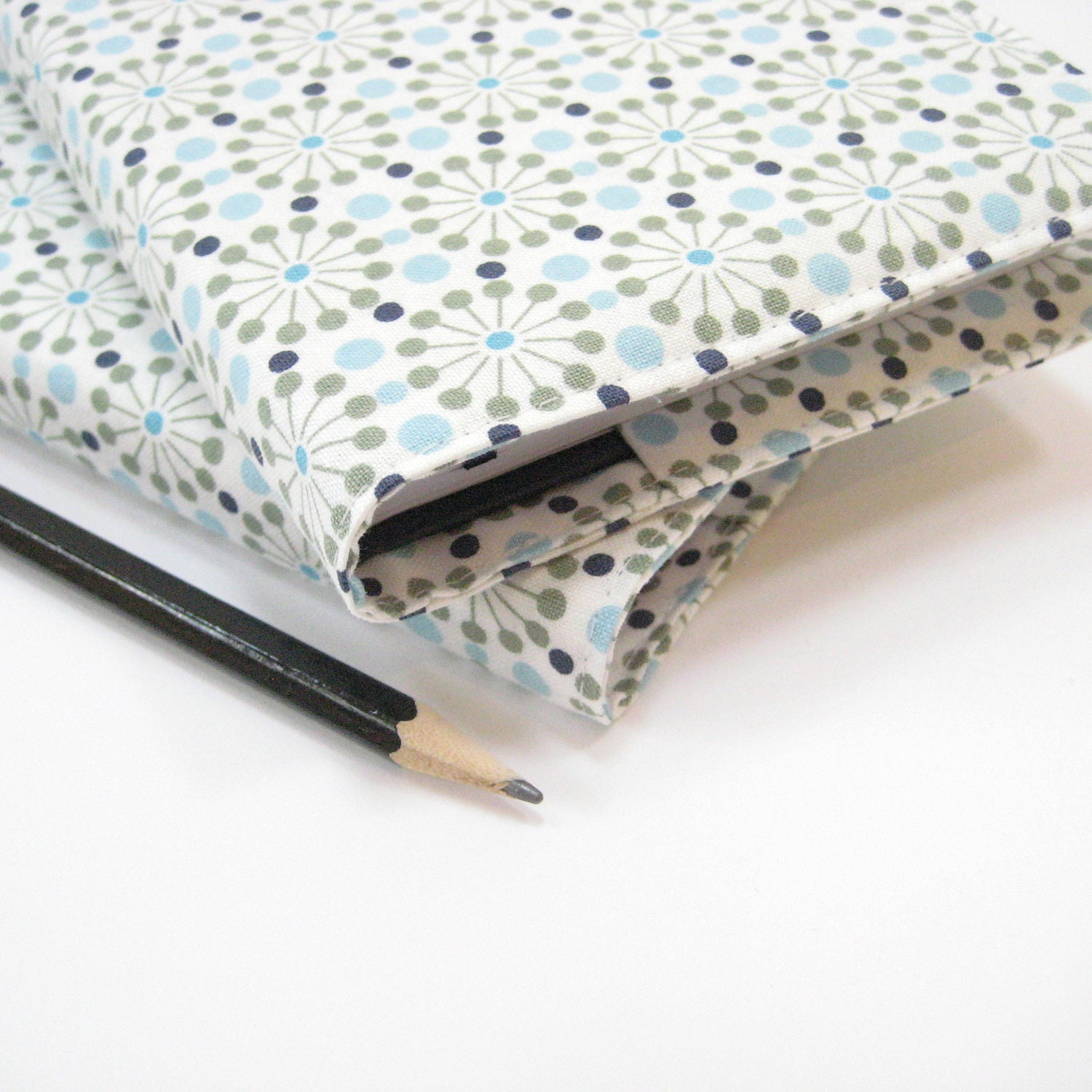 2013 2014 Planner notebook, Spring fashion for her men guys him under 50, white blue green retro fabric cover with A6 notebook