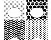 Large Black and White  Digital Table TeNts N Food Foldover Blank LaBeLs Large PRINTABLE U pRiNt