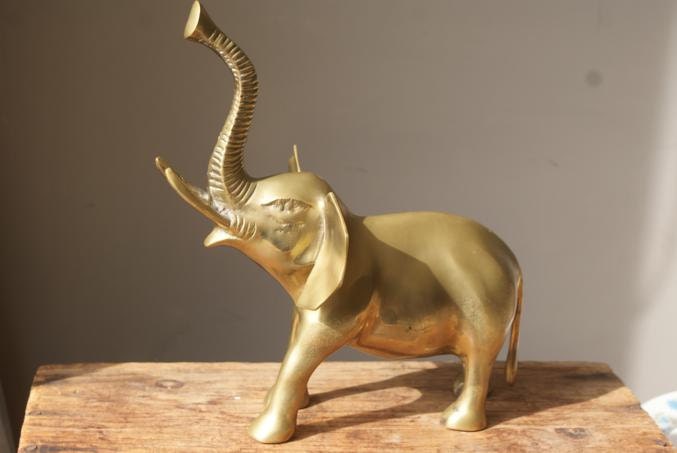 Sale Solid Brass Large Elephant. Trunk Up Good Luck in Your Home Elephant. Elefante de Oro. Beautiful Glamorous Safari. Nursery Decor