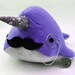 Narwhal Plush - with Mustache and Monocle - Medium - MADE TO ORDER (Choose colors)