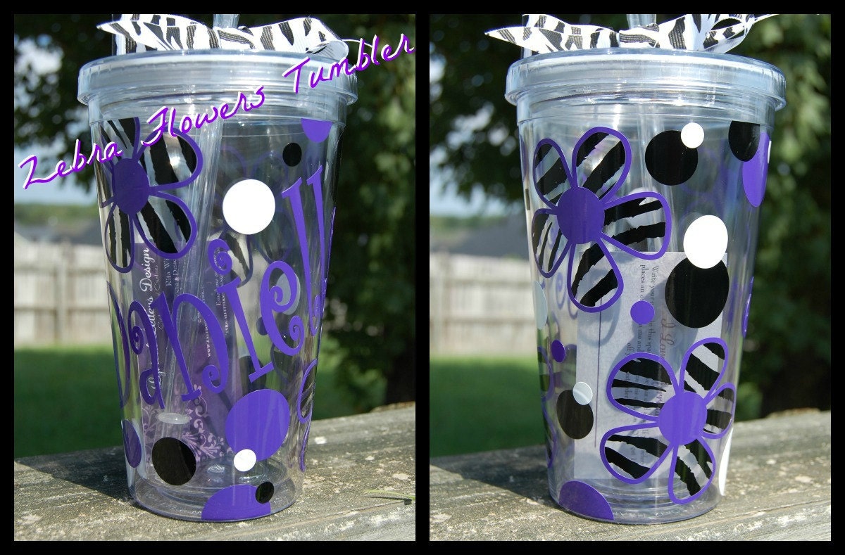 Zebra Flowers tumbler - 16oz Personalized acrylic