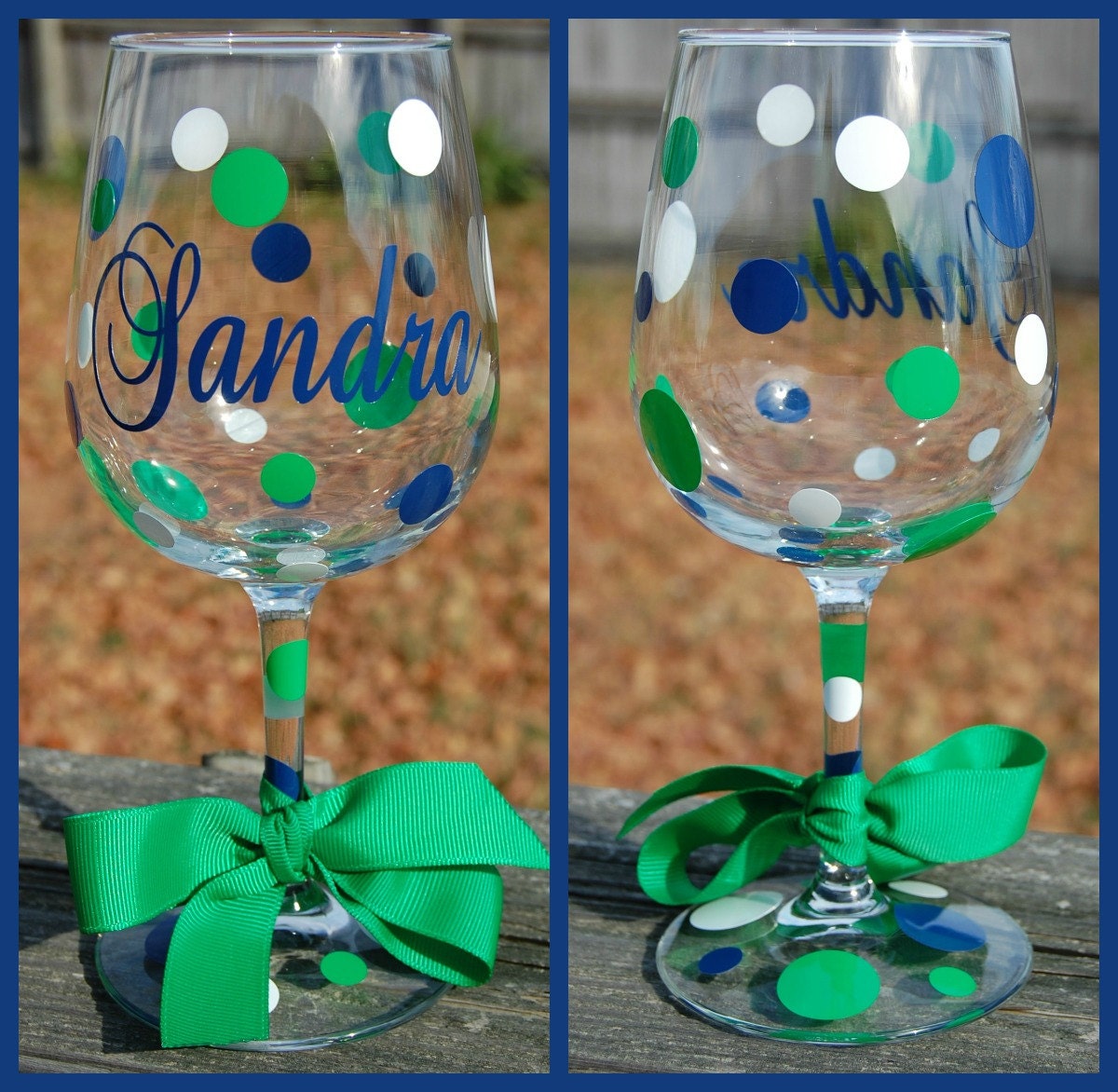 Wine Glass with Name - Decorated in vinyl with ribbon accent
