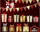 Wedding Gift Box, Banners, Owls - Clip art for Christmas Cards, Wedding Invitation Card, Personal and Small Commercial Use. BP 0000