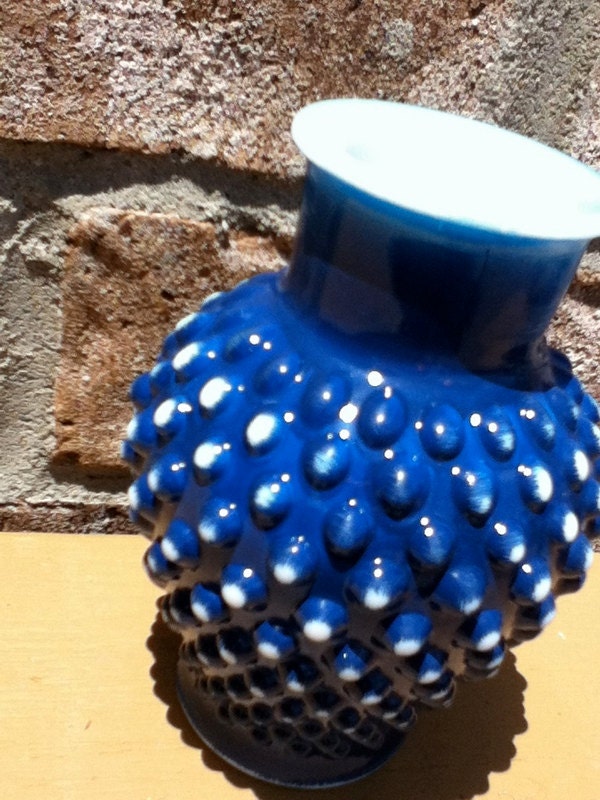 SALE Hob nail Milk Glass vase small upcycled navy distressed home decor modern home decor