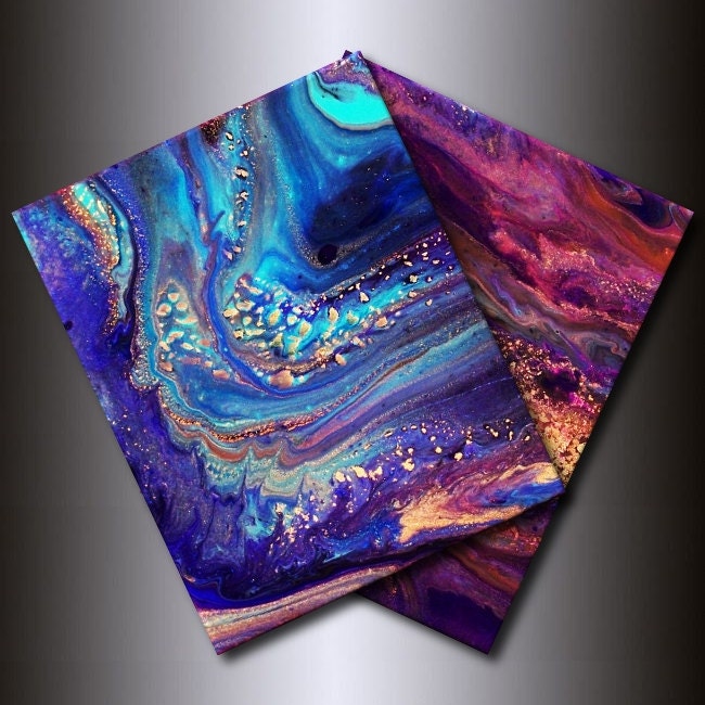 11 x 14 Abstract Prints - Set of 2 Reproduction Giclee -  Abstract Jewel Tone Blue Magenta