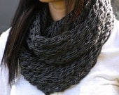 SALE - Circle Scarf - Loop Scarf -  Hand Knit - Dark Gray