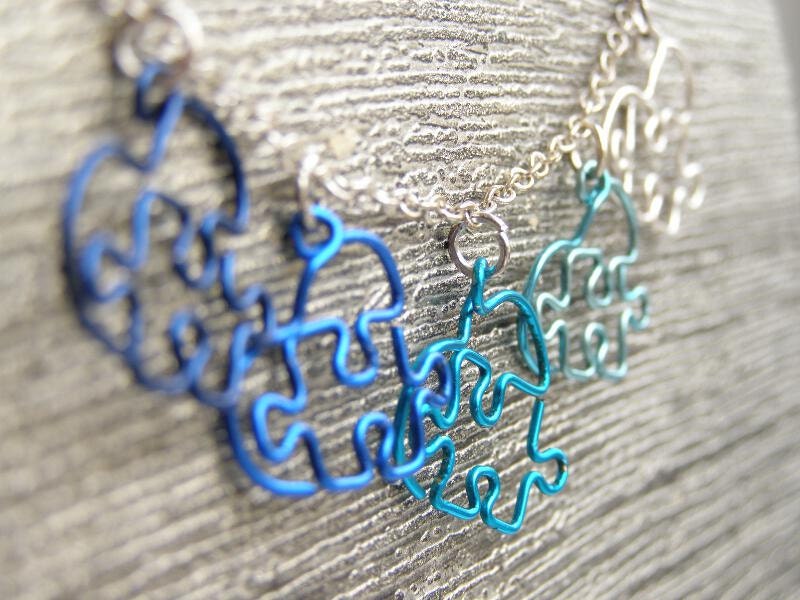 Puzzle Hearts Necklace - Lots O' Love - Blue and Silver