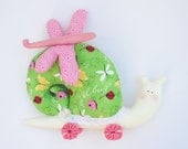 Cute stuffed toy softie plush Snail green pink - soft toy- gift for girl birthday gift idea, baby shower gift