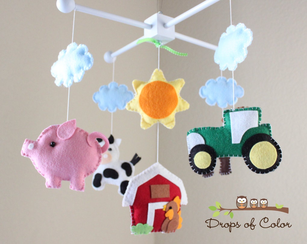 Baby Crib Mobile - Baby Mobile - Farm Mobile - Nursery Crib Mobile - Cow, Pig, Dog, Rooster, Barn "Old Macdonald Farm Mobile"