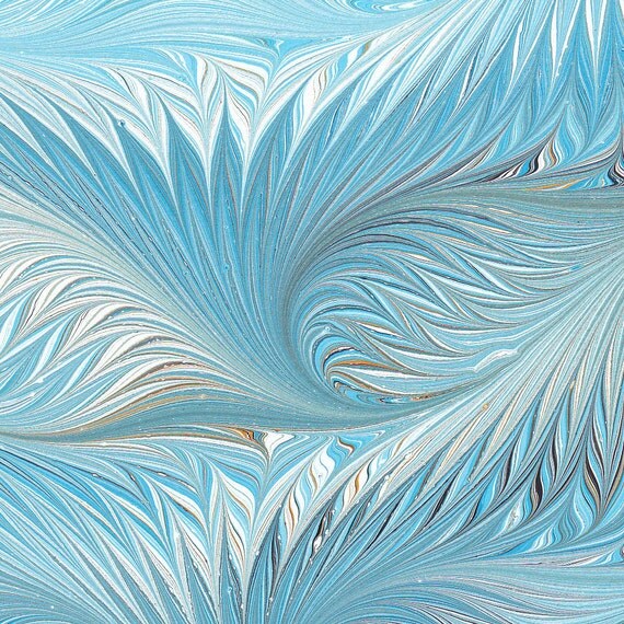Marbled Paper, handmade blue birdwing pattern, 19x25in