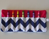 Fuschia & Navy Crayon Roll Up
