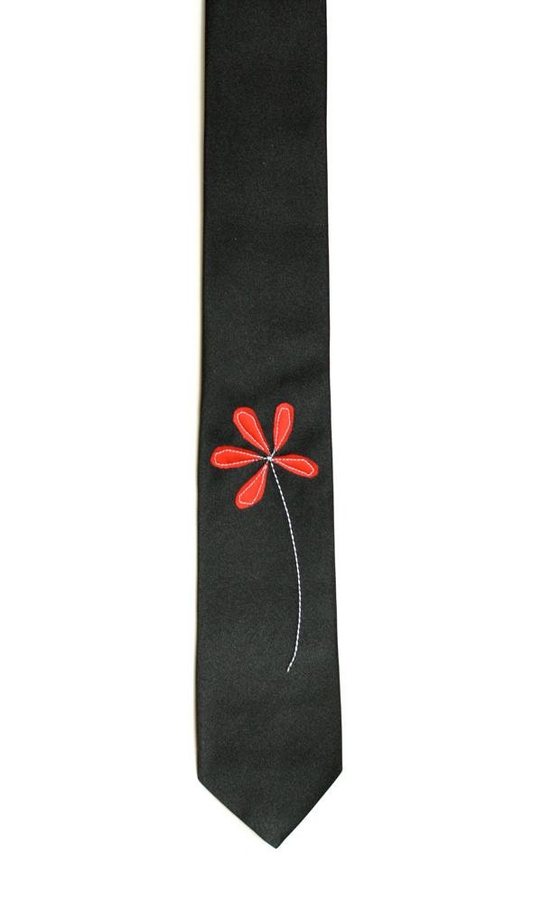 Frankie Four Handmade Black Necktie with Red Flower