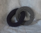 Crochet Dog Toy Rings. Connected yarn ring toys. Grey and Dark Blue.