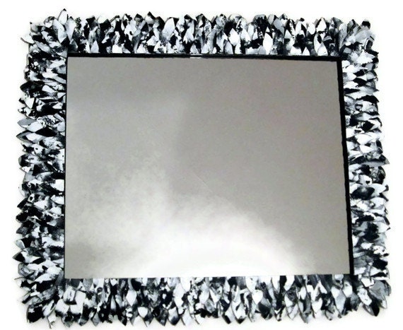 Black and White Large Mirror, Leather Feather Wall Mirror, Bathroom Mirror