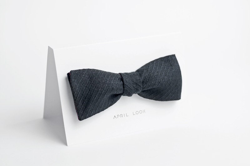 Black bow tie for men - double sided
