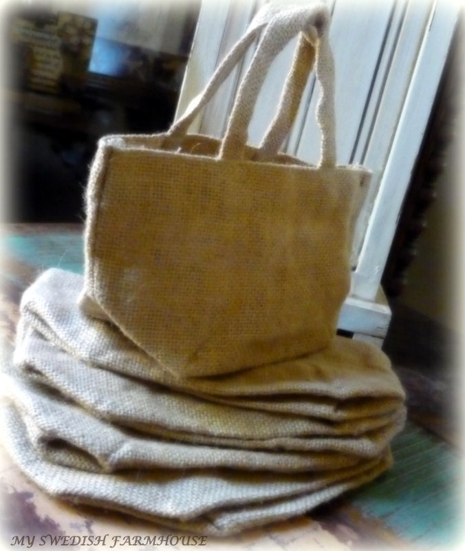Burlap Bag with Handle Flower Girl Basket Favor Bags Gift Bag Rustic Wedding Decor DIY (6)